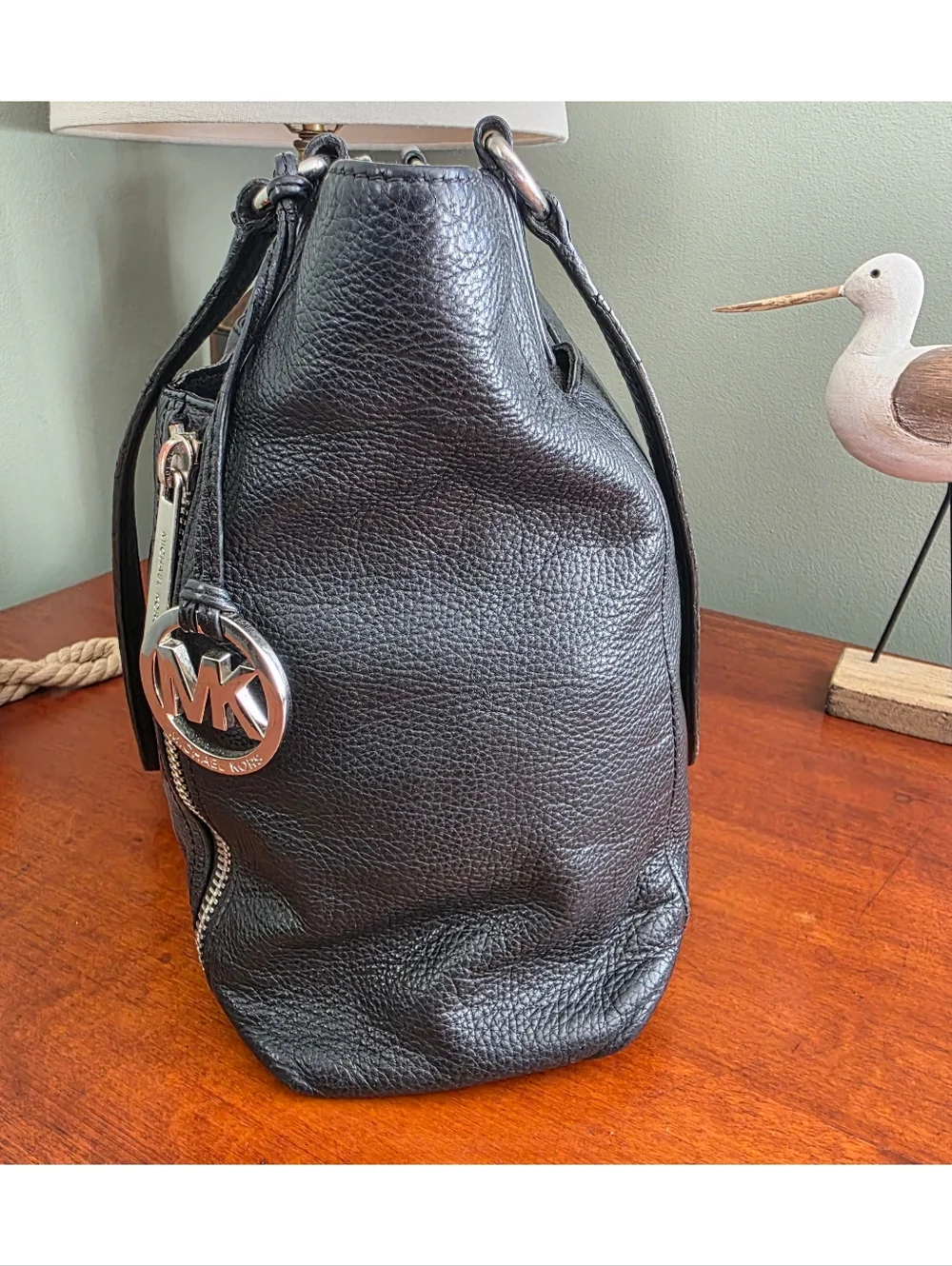 Michael Kors Zipper Tote Bag Black Pebbled Leather Bag - Picture 3 of 16